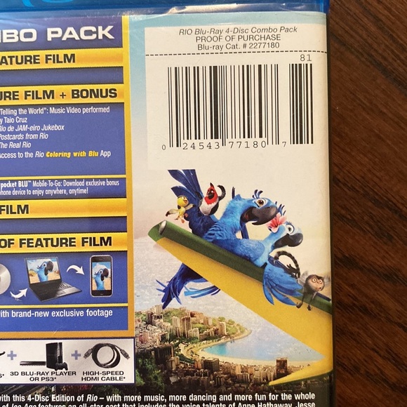 Rio 3D Blu-ray Movie discs set of 3 - Blu-ray 3D, Blu-Ray DVD, & Digital Copy - Picture 8 of 10